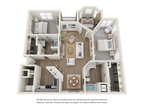 Floor plan for 2 beds, 2 baths, 1378 sqft